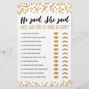 He said, She said Bridal Shower or Hen Party game