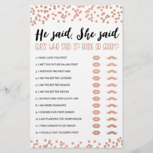 He said, She said Bridal Shower or Hen Party game
