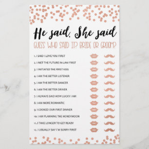 He said, She said Bridal Shower or Hen Party game