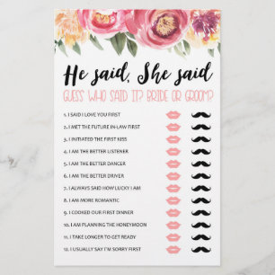 He said, She said Bridal Shower or Hen Party game