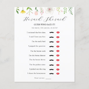 He Said, She Said Bridal Tea Shower Game