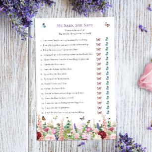 He Said, She Said Butterfly Bridal Shower Game
