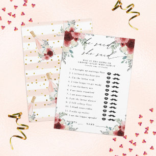 He Said, She Said Champagne Floral Party Game Enclosure Card