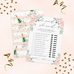 He Said, She Said Champagne Floral Party Game Enclosure Card