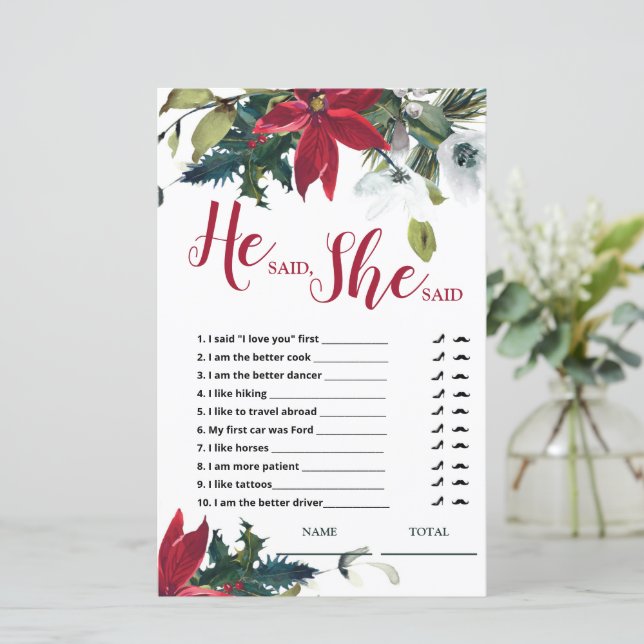 He said She said Christmas Poinsettia Bridal Game (Standing Front)