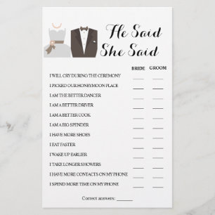He Said She Said Couple Shower Game Card