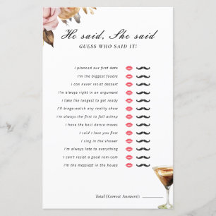 He Said She Said Espresso Bridal Shower Game