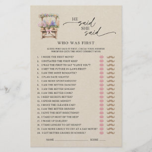 He Said She Said Farmers Market Bridal Shower Game