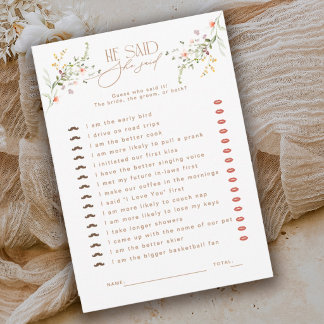 He Said She Said Floral Bridal Shower Game