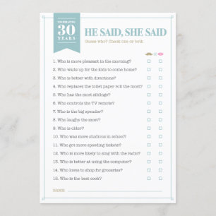 He Said, She Said Game (Customizable) Invitation