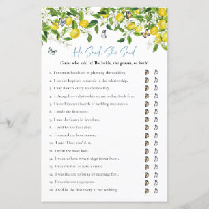 He Said, She Said   Lemon Bridal Shower Game 