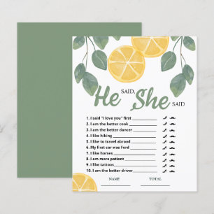 He said She said Lemon Bridal Shower Game