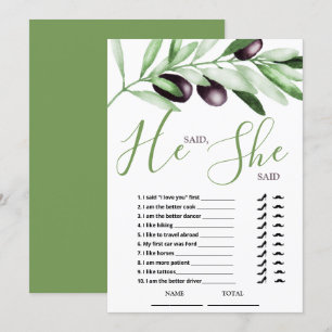 He said She Said Olive Branches Bridal Shower Invi Invitation