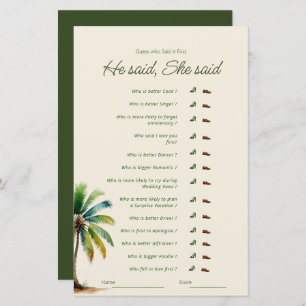 he said she said palm tree bridal shower game