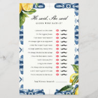 He Said She Said Positano Bridal Shower Game