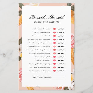 He Said She Said Scooped Up Bridal Shower Game