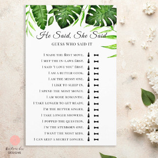 He Said She Said Tropical Bridal Shower Game