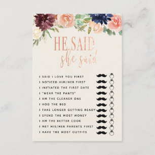 He said She Said wedding/engagement Game Copy Invitation
