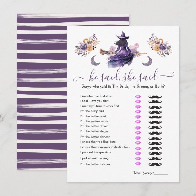 He Said, She Said Witch hitch Bridal Shower game Invitation (Front/Back)