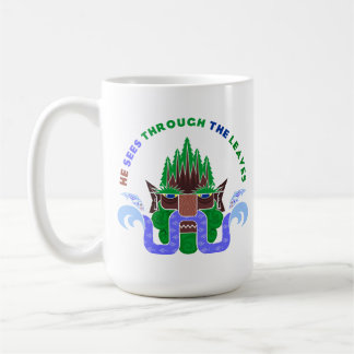 He sees through the leaves coffee mug
