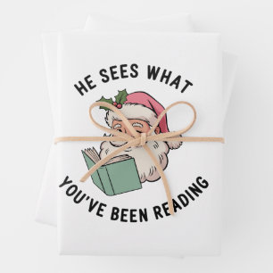 He Sees What You've Been Reading Bookish Christmas Wrapping Paper Sheet
