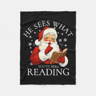 He Sees What You've Been Reading Funny Bookish Chr Fleece Blanket