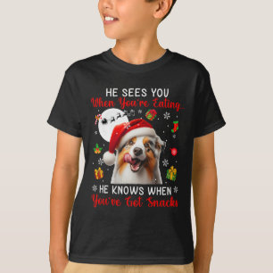 He Sees When You're Eating Snacks Xmas Australian  T-Shirt