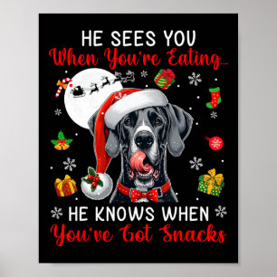 He Sees When You're Eating Snacks Xmas Great Dane Poster