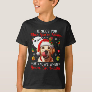 He Sees When You're Eating Snacks Xmas Labrador Re T-Shirt