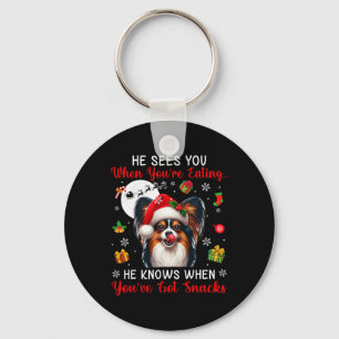 He Sees When You're Eating Snacks Xmas Papillon Ow Keychain