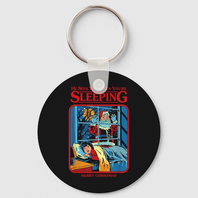 He Sees You When You're Sleeping Merry Christmas  Keychain (Front)