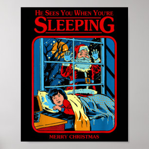 He Sees You When You're Sleeping Merry Christmas Poster