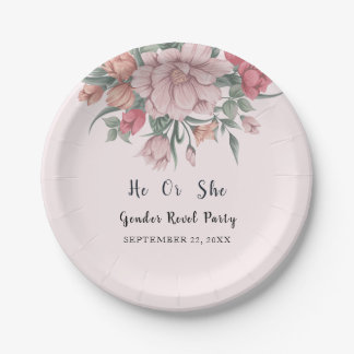 He & She Modern Baby in Bloom Gender Reveal Paper Plate