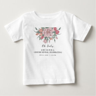 He & She Modern Baby in Bloom Gender Reveal  T-Shirt