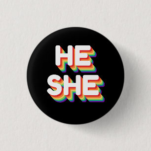 He/She Pronouns Rainbow 3D Retro 1 Inch Round Button