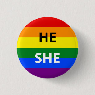 He/She Pronouns Rainbow Badge 1 Inch Round Button