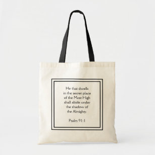He that dwells in the secret place Bible Verse Tote Bag
