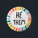 HE / THEM Pronouns Rainbow Handlettered Pride 1 Inch Round Button<br><div class="desc">Decorate your outfit with this cool art button. Makes a great  gift! You can customize it,  change the background colours and add text too. Check my shop for lots more colours and patterns! Let me know if you'd like something custom too.</div>