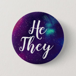 He/They Customizable Galaxy Pronoun 2 Inch Round Button