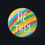 HE/THEY Pronouns Colourful Handlettering Stripes 1 Inch Round Button<br><div class="desc">Decorate your outfit with this cool art button. Makes a great  gift! You can customize it and add text too. Check my shop for lots more colours and patterns! Let me know if you'd like something custom too.</div>