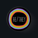 HE/THEY Pronouns Colourful Rainbow Circle Black  1 Inch Round Button<br><div class="desc">Decorate your outfit with this cool art button. Makes a great  gift! You can customize it and add text too. Check my shop for lots more colours and patterns! Let me know if you'd like something custom too.</div>