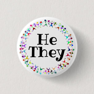 He They Pronouns in Human Figures Circle 1 Inch Round Button