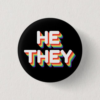 He/They Pronouns Rainbow 3D Retro 1 Inch Round Button