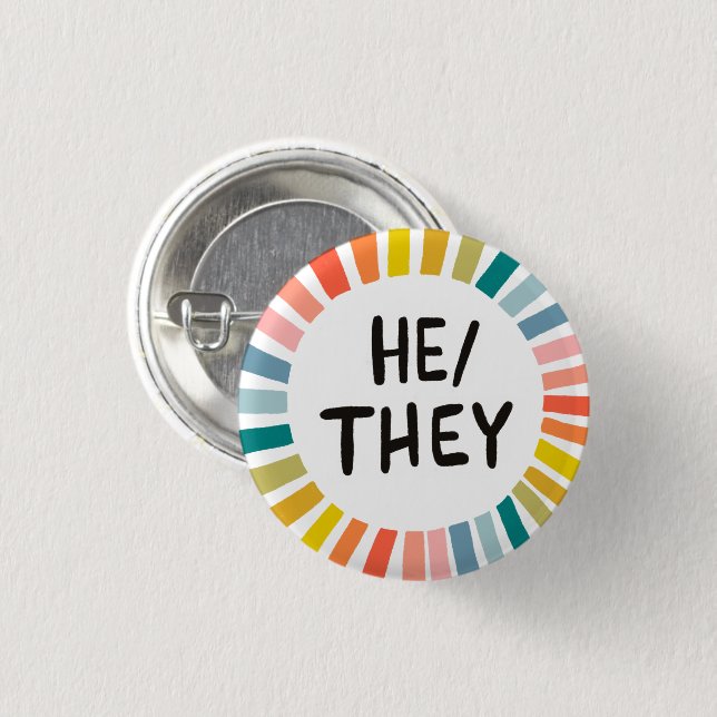 HE/THEY Pronouns Rainbow Soft Circle Rings 1 Inch Round Button (Front & Back)