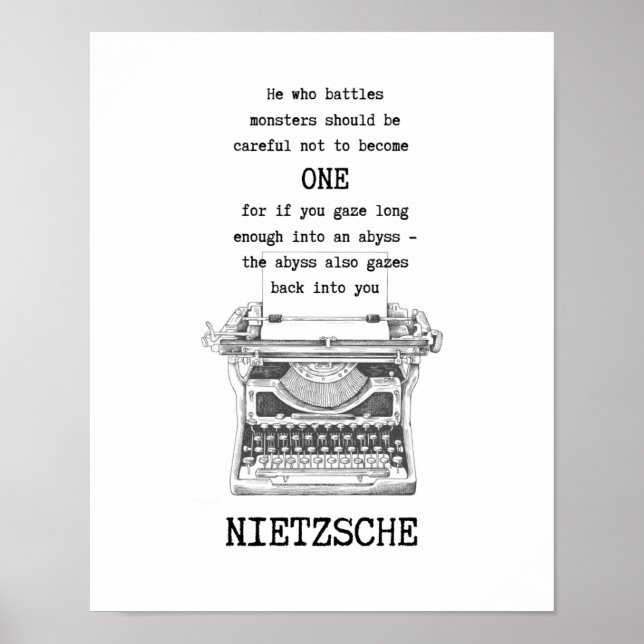 He who battles MONSTERS quote Nietzsche Poster (Front)