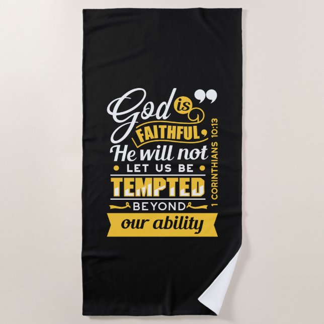  He Will Not Let You Be Tempted – Bible Verse Beach Towel (Front)