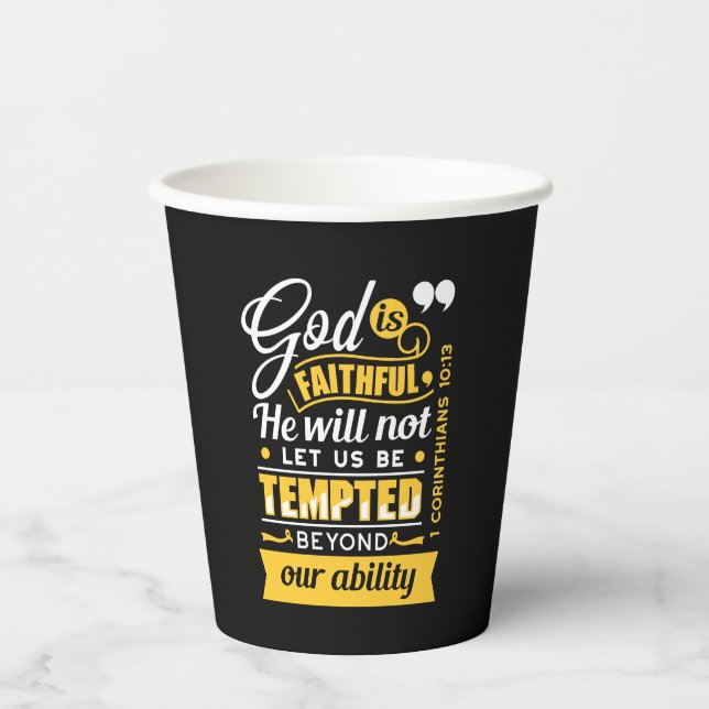  He Will Not Let You Be Tempted – Bible Verse Paper Cups (Front)