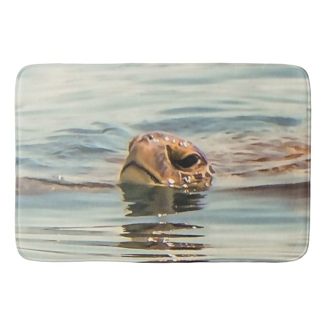 Head Above Water Turtle Ocean Wildlife Art Bath Mat (Front)