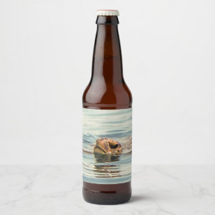 Head Above Water Turtle Ocean Wildlife Art Beer Bottle Label