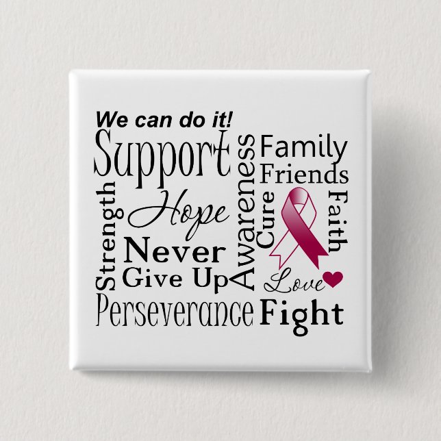 Head and Neck Cancer Supportive Words 2 Inch Square Button (Front)